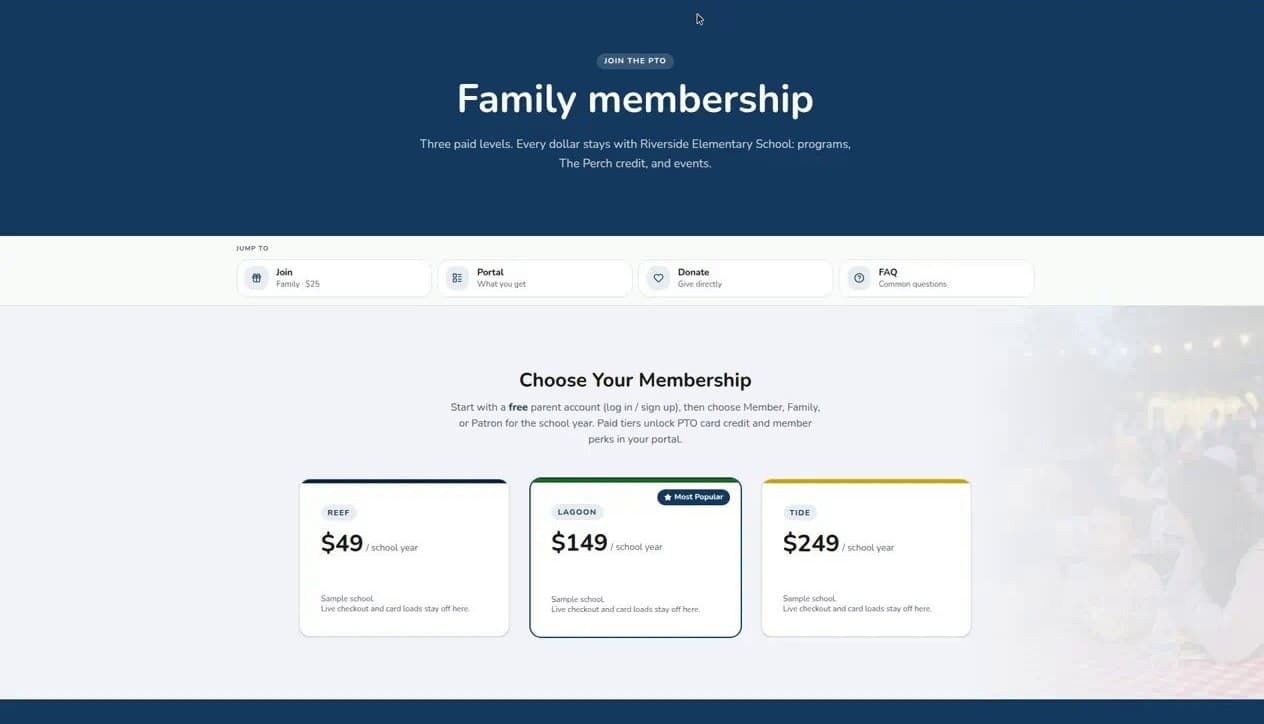 Sample school family membership page