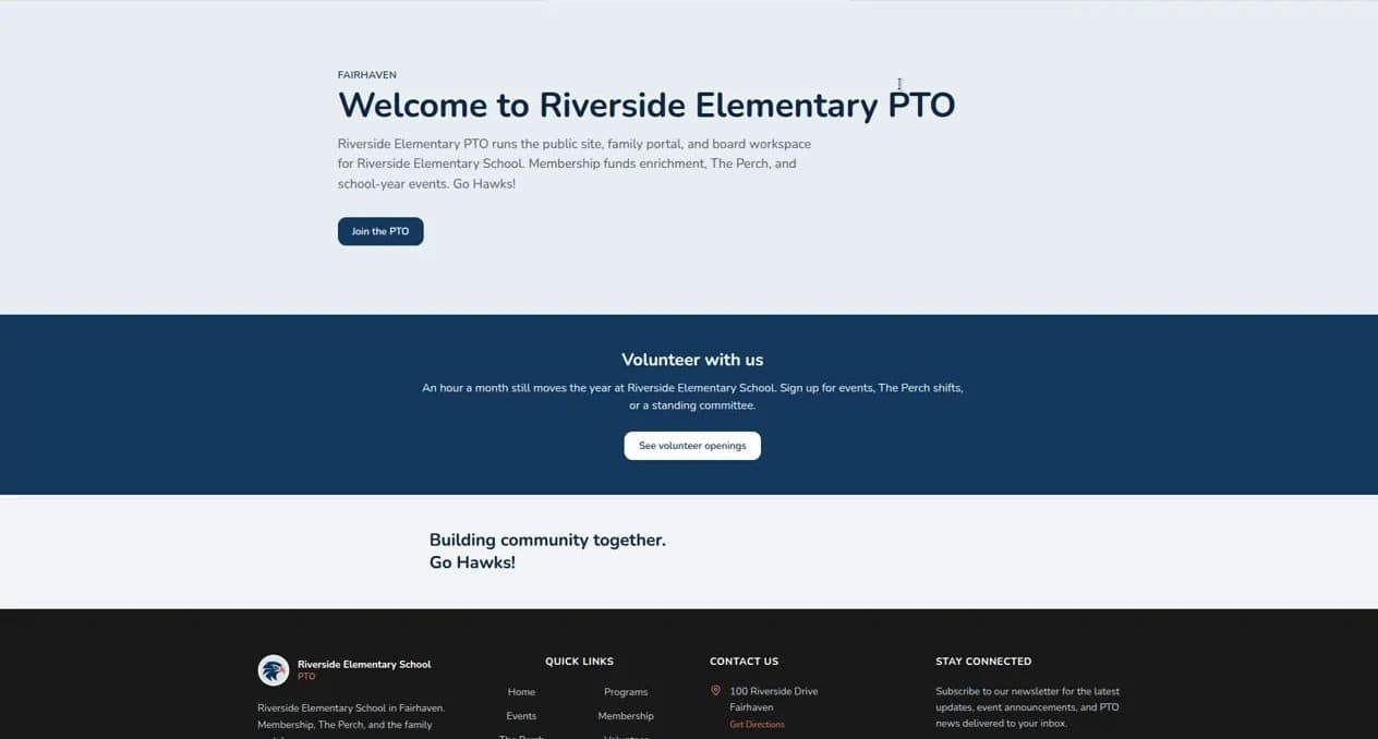 Sample school public site homepage
